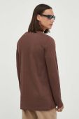 Бавовняний лонгслів Les Deux колір коричневий однотонний
