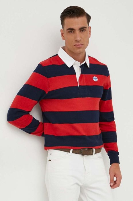 Бавовняний лонгслів North Sails колір червоний візерунок