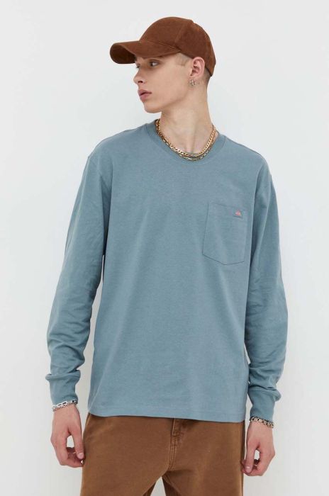 Бавовняний лонгслів Dickies однотонний колір блакитний
