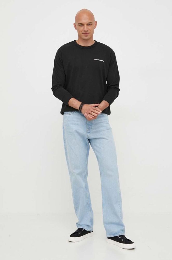 Бавовняний лонгслів Marc O'Polo DENIM колір чорний з принтом фото 3