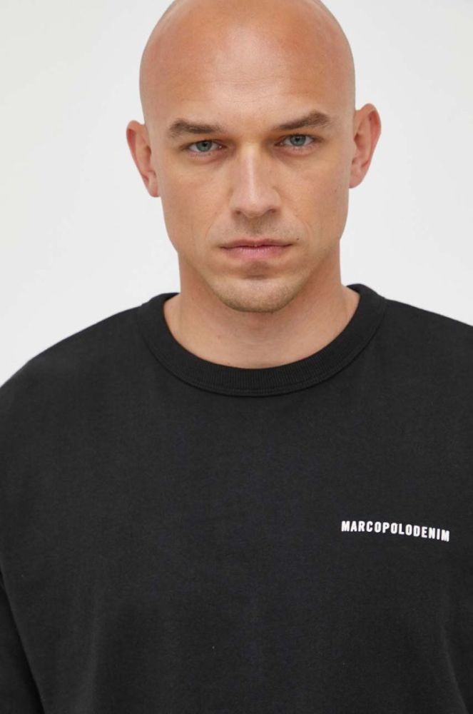 Бавовняний лонгслів Marc O'Polo DENIM колір чорний з принтом фото 4