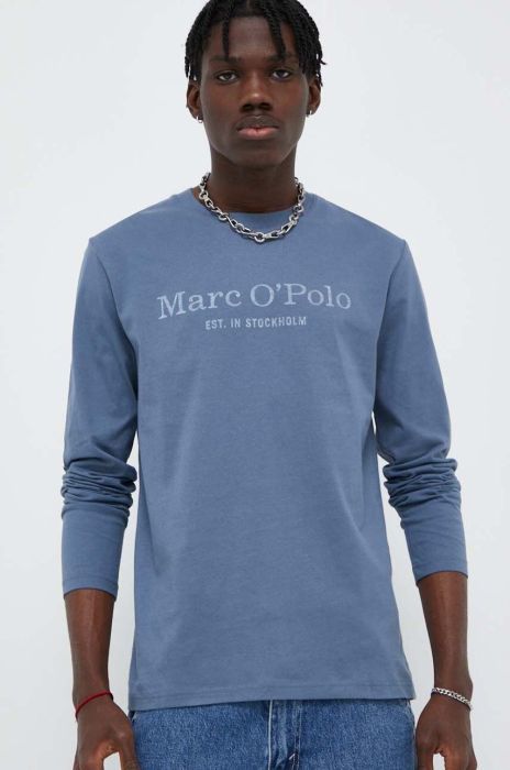 Бавовняний лонгслів Marc O'Polo з принтом колір блакитний