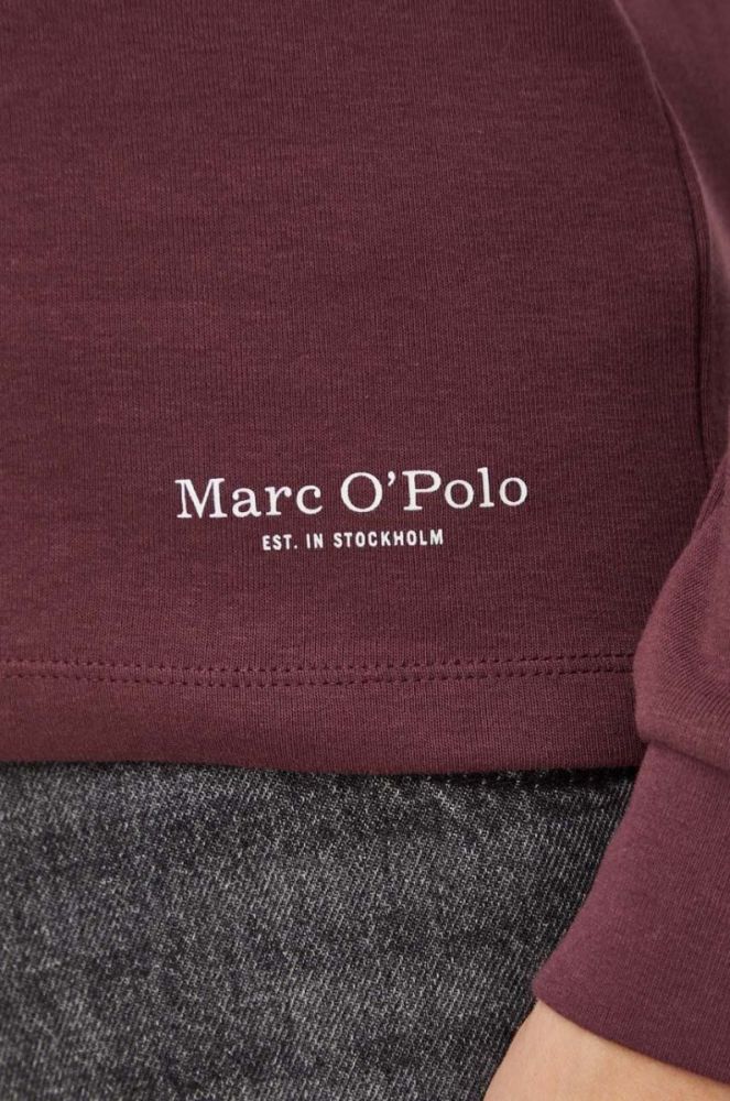 Бавовняний лонгслів Marc O'Polo колір бордовий однотонний фото 4