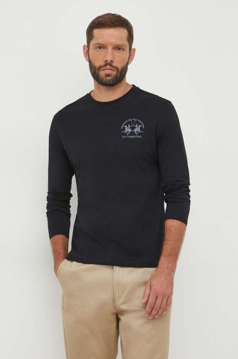 Бавовняний лонгслів La Martina колір чорний з аплікацією (3500182)