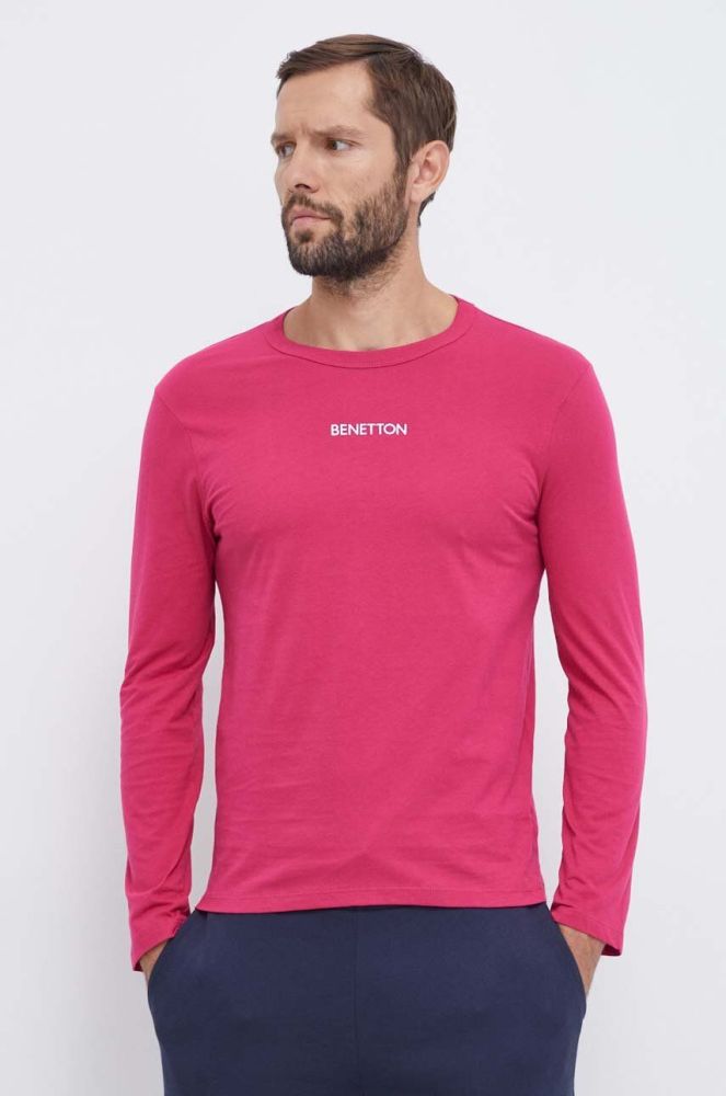 Лонгслів лаунж United Colors of Benetton колір рожевий з принтом