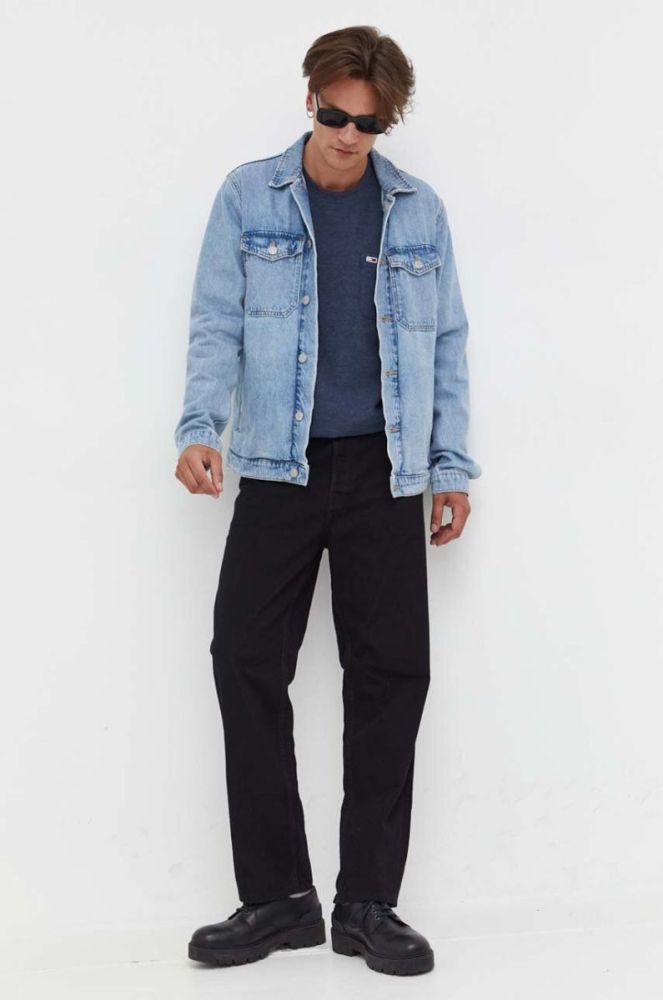 Лонгслів Tommy Jeans чоловічий колір синій меланж фото 2
