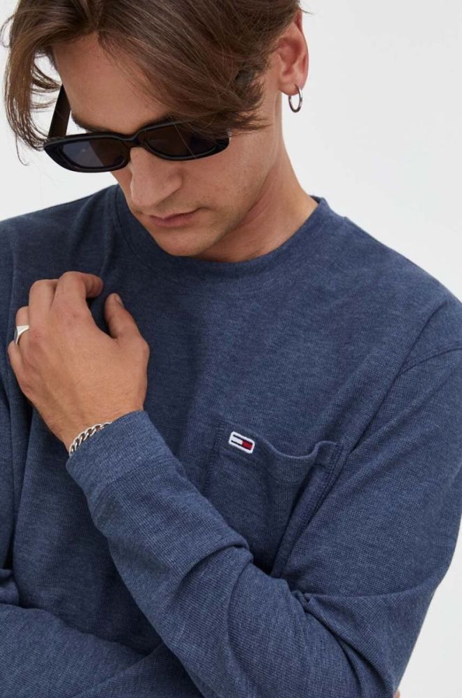 Лонгслів Tommy Jeans чоловічий колір синій меланж фото 4
