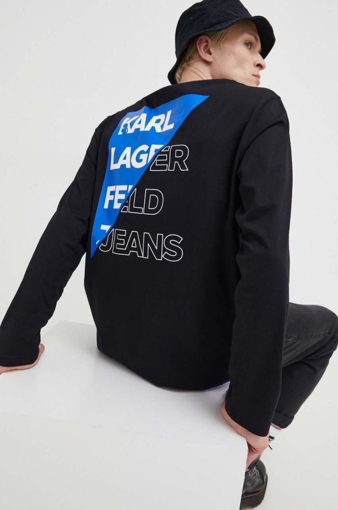 Бавовняний лонгслів Karl Lagerfeld Jeans колір чорний з принтом (3563998)