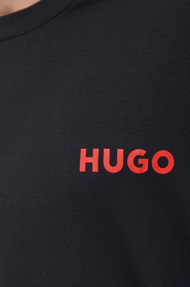 Лонгслів лаунж HUGO колір чорний однотонний фото 5