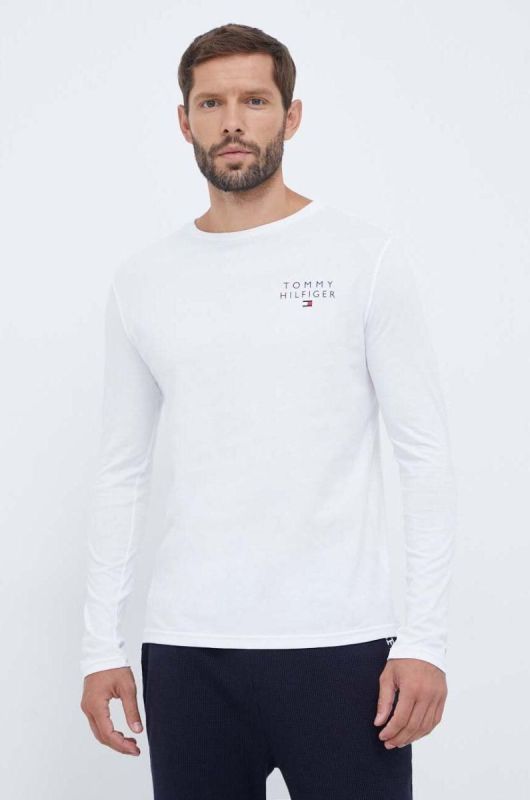 Бавовняний лонгслів лаунж Tommy Hilfiger колір білий однотонний