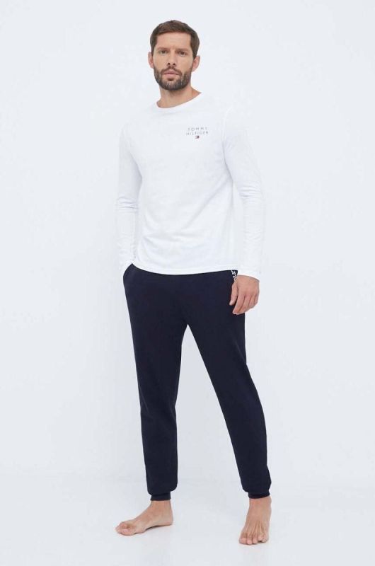 Бавовняний лонгслів лаунж Tommy Hilfiger колір білий однотонний фото 2