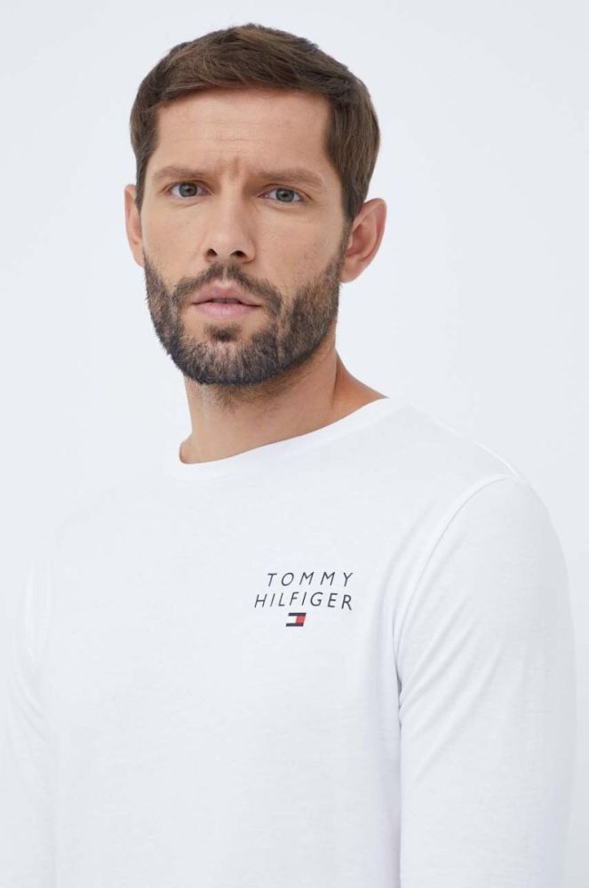 Бавовняний лонгслів лаунж Tommy Hilfiger колір білий однотонний фото 4