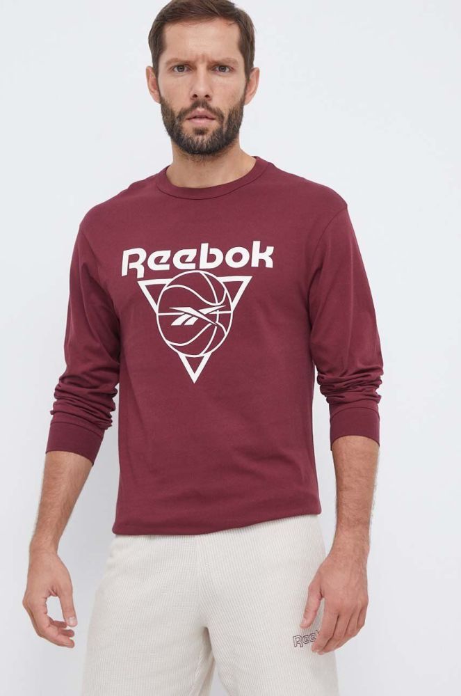 Бавовняний лонгслів Reebok Classic Basketball колір бордовий з принтом