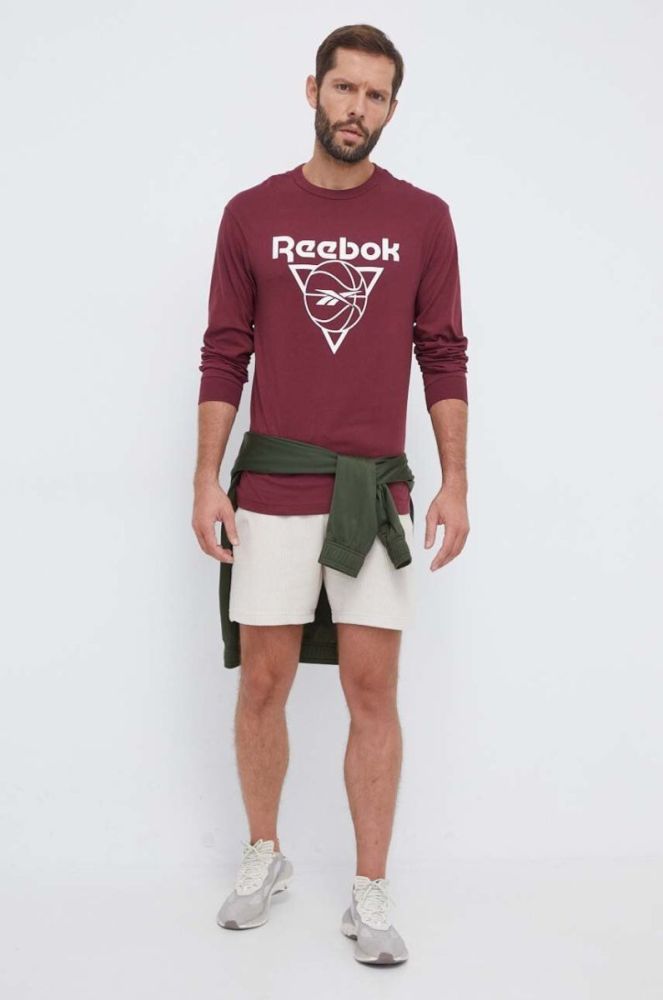 Бавовняний лонгслів Reebok Classic Basketball колір бордовий з принтом фото 2