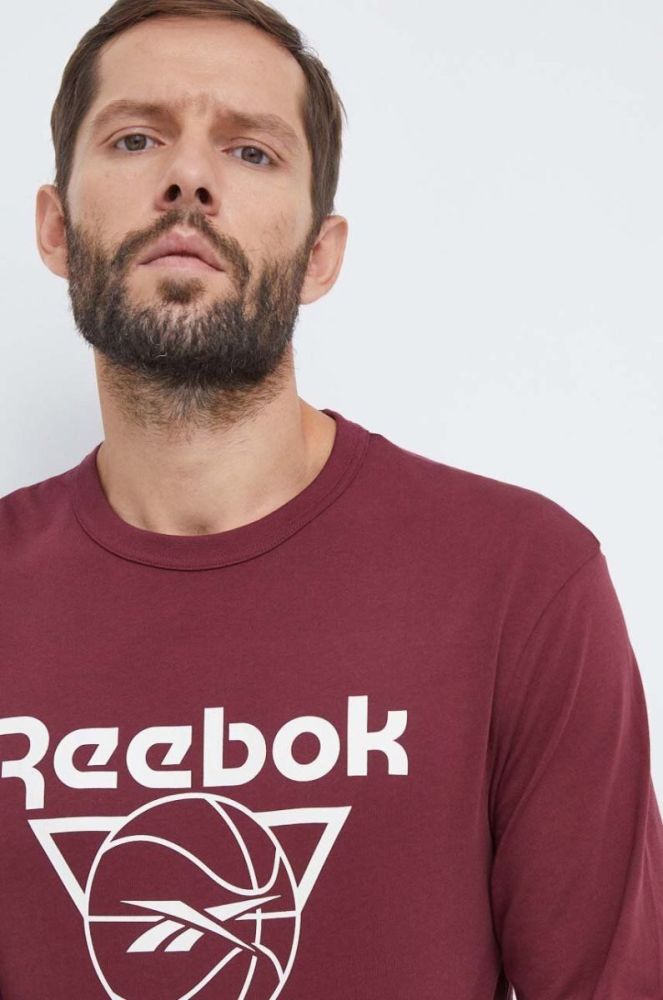Бавовняний лонгслів Reebok Classic Basketball колір бордовий з принтом фото 4