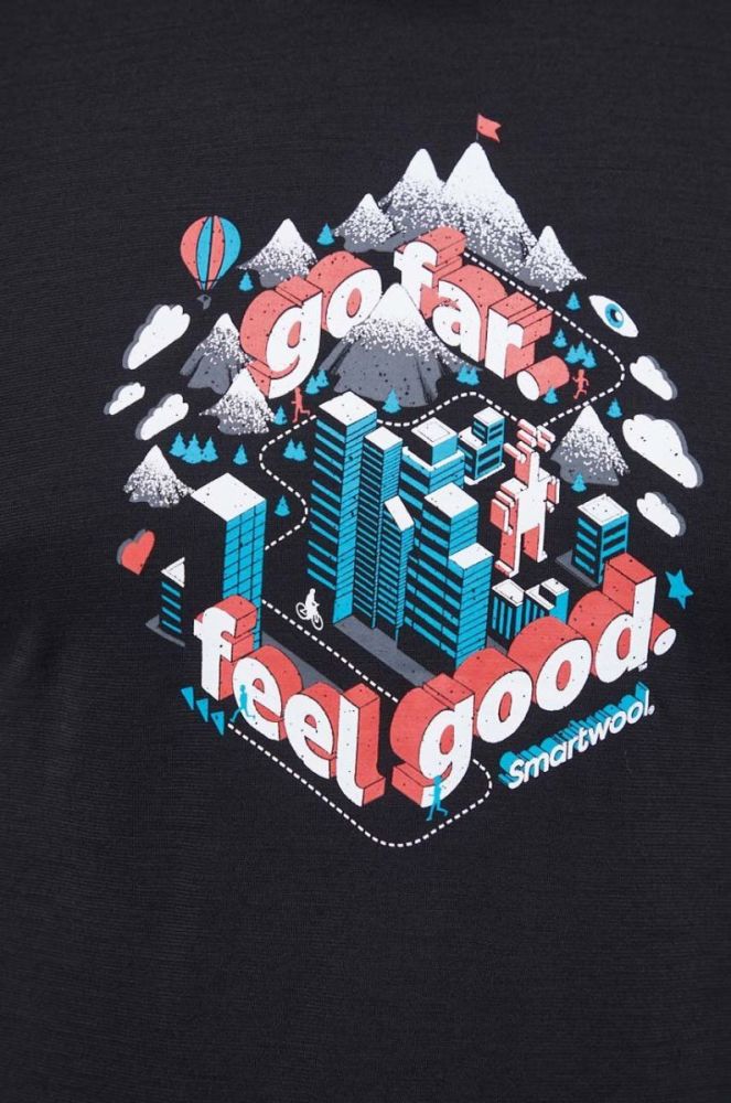 Спортивний лонгслів Smartwool Denver Go Far Feel Good Graphic колір чорний з принтом фото 5