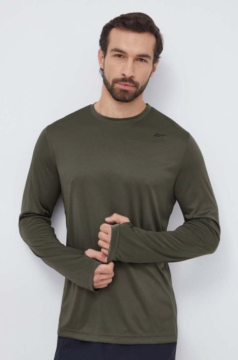 Лонгслів для тренувань Reebok Tech колір зелений однотонний