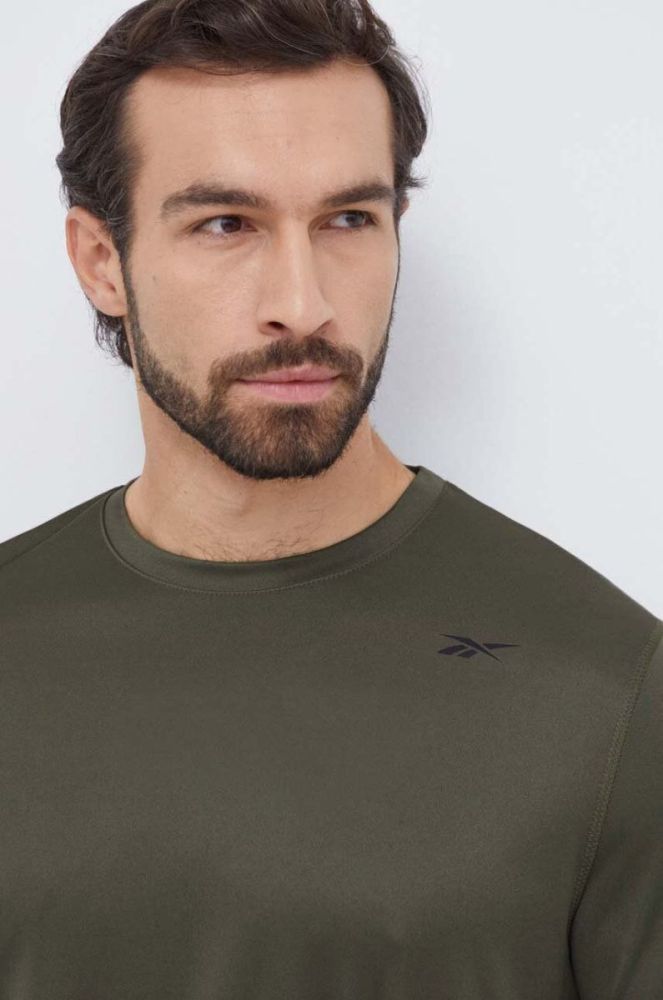 Лонгслів для тренувань Reebok Tech колір зелений однотонний фото 5