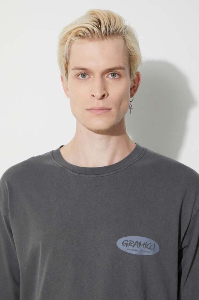 Бавовняний лонгслів Gramicci Original Freedom Oval Longsleeve Tee колір сірий з принтом G3FU.T072 фото 5