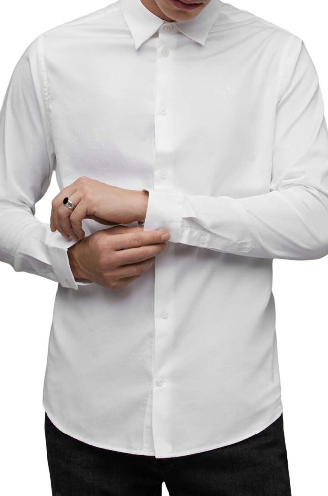 Бавовняна сорочка AllSaints Simmons чоловічі колір білий slim класичний комір