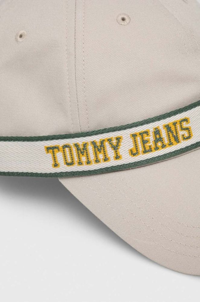 Бавовняна бейсболка Tommy Jeans колір бежевий з принтом фото 3