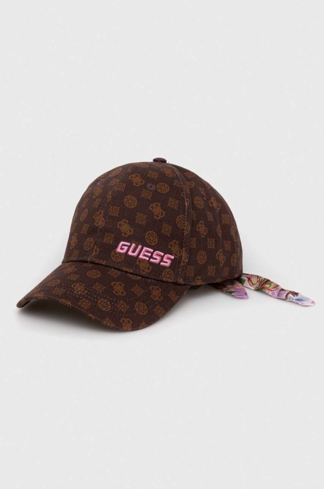 Бавовняна бейсболка Guess колір коричневий візерунок