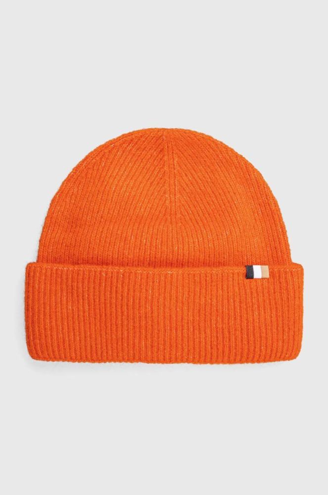 Вовняна шапка BOSS колір помаранчевий з товстого трикотажу вовна