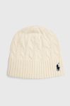 Бавовняна шапка Polo Ralph Lauren колір бежевий з тонкого трикотажу з бавовни Бавовняна шапка Polo Ralph Lauren колір бежевий з тонкого трикотажу з бавовни