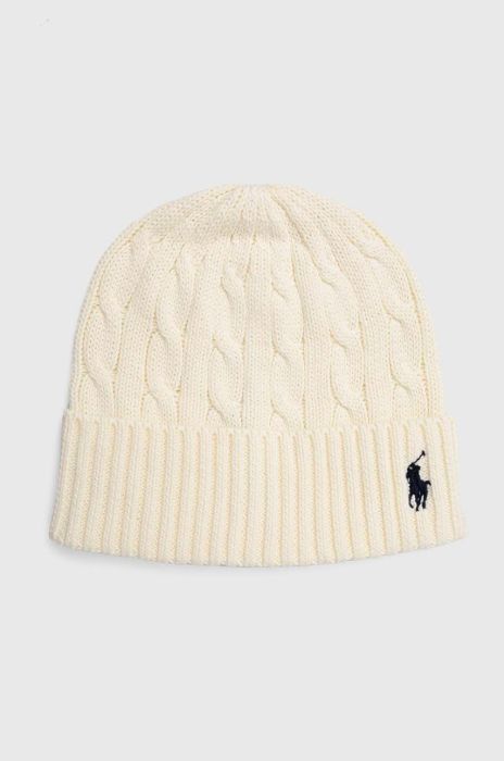 Бавовняна шапка Polo Ralph Lauren колір бежевий з тонкого трикотажу з бавовни