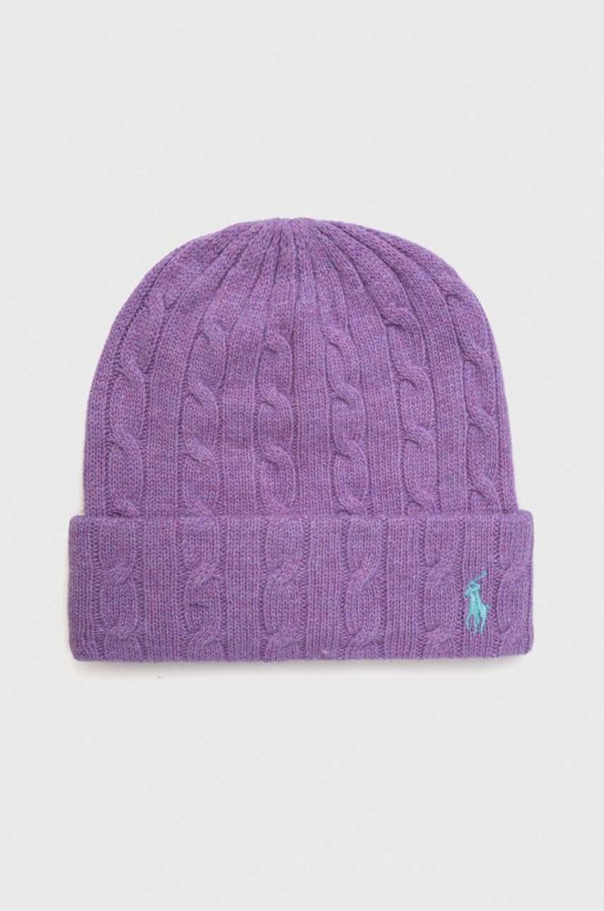 Вовняна шапка Polo Ralph Lauren колір фіолетовий вовна