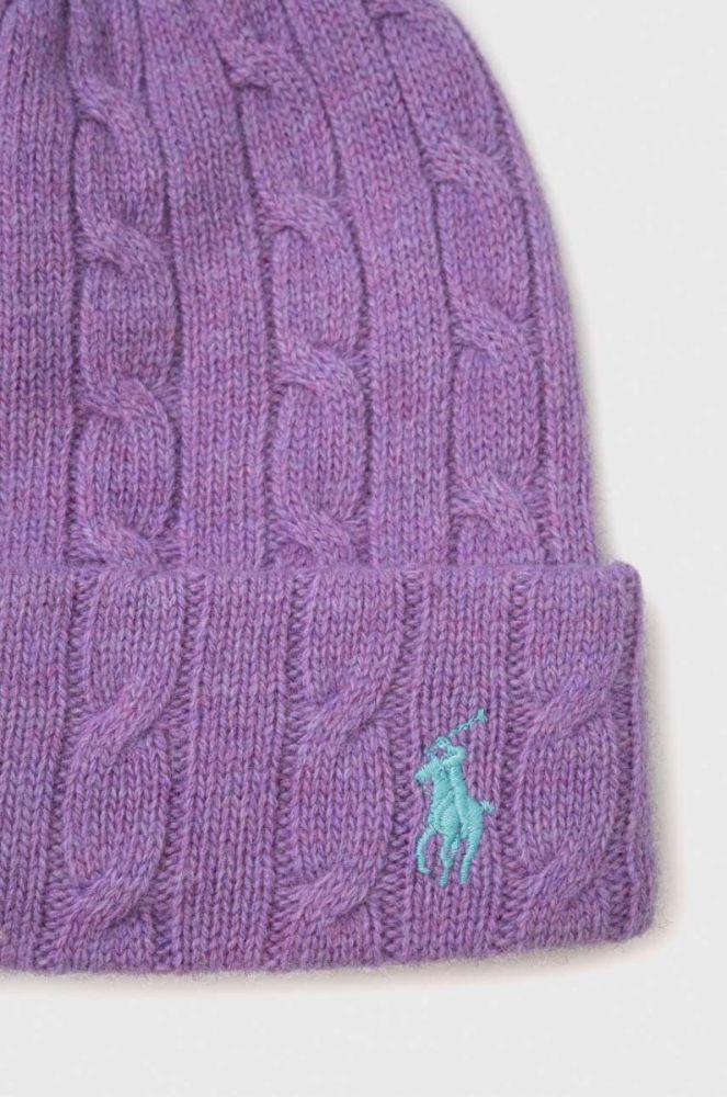 Вовняна шапка Polo Ralph Lauren колір фіолетовий вовна фото 3