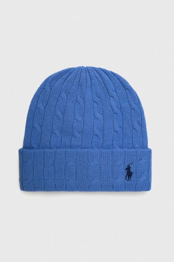 Вовняна шапка Polo Ralph Lauren вовна колір блакитний