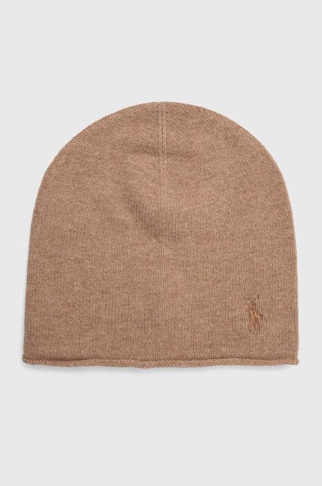 Вовняна шапка Polo Ralph Lauren колір бежевий з тонкого трикотажу вовна