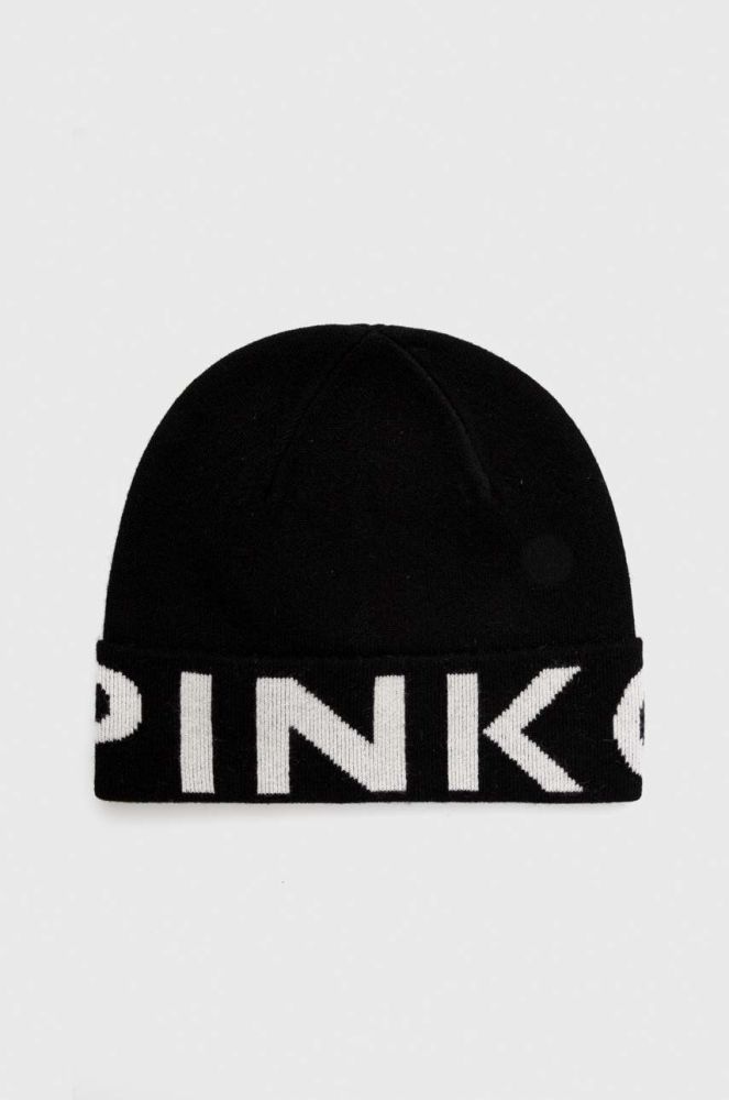 Вовняна шапка Pinko колір чорний з тонкого трикотажу вовна
