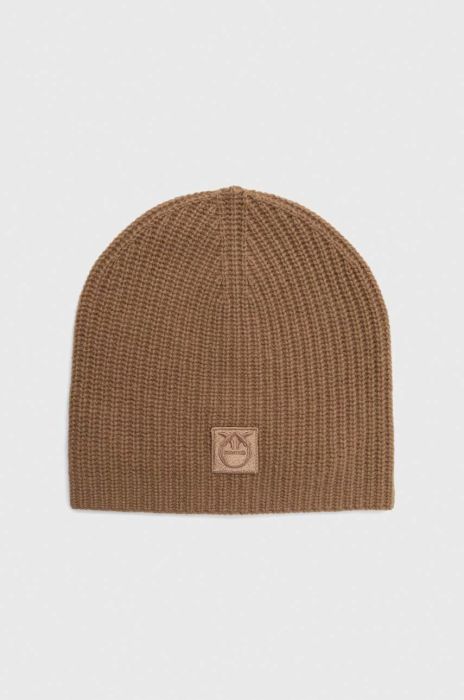Кашемірова шапка Pinko колір коричневий з тонкого трикотажу вовна