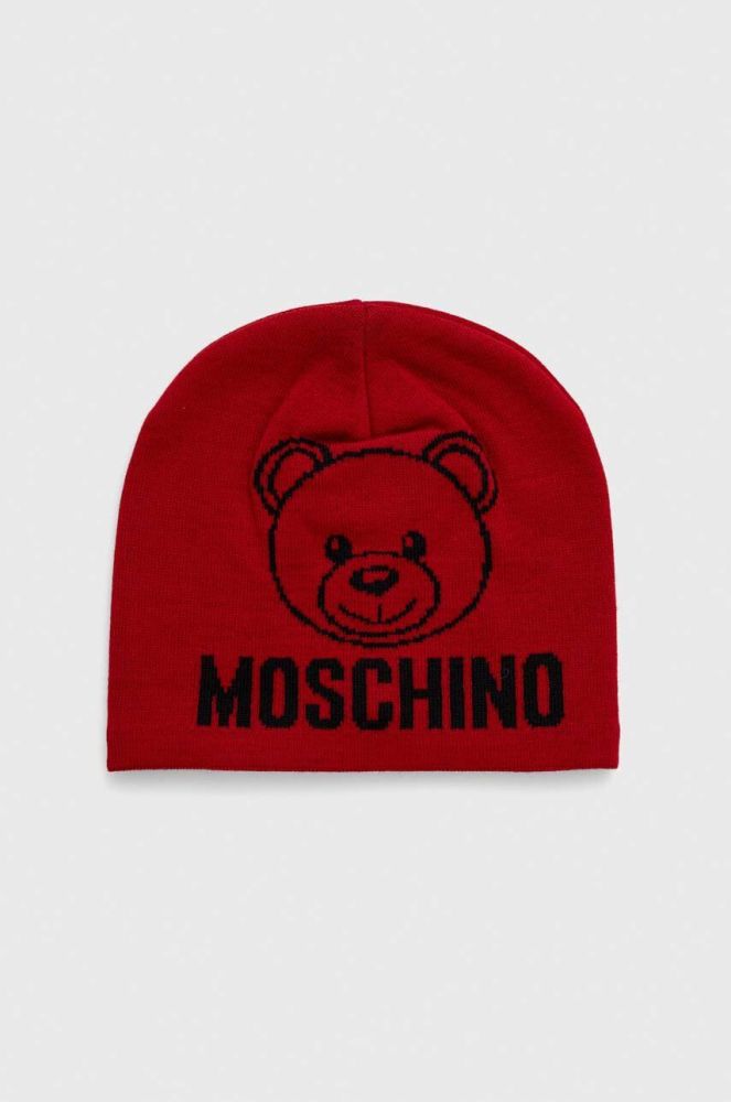 Вовняна шапка Moschino колір червоний з товстого трикотажу вовна