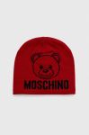 Вовняна шапка Moschino колір червоний з товстого трикотажу вовна Вовняна шапка Moschino колір червоний з товстого трикотажу вовна