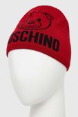 Вовняна шапка Moschino колір червоний з товстого трикотажу вовна