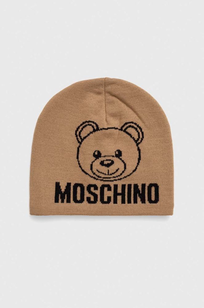 Вовняна шапка Moschino колір бежевий з товстого трикотажу вовна