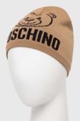 Вовняна шапка Moschino колір бежевий з товстого трикотажу вовна