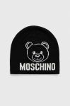 Вовняна шапка Moschino колір чорний з товстого трикотажу вовна Вовняна шапка Moschino колір чорний з товстого трикотажу вовна