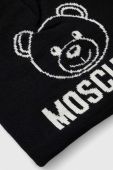 Вовняна шапка Moschino колір чорний з товстого трикотажу вовна