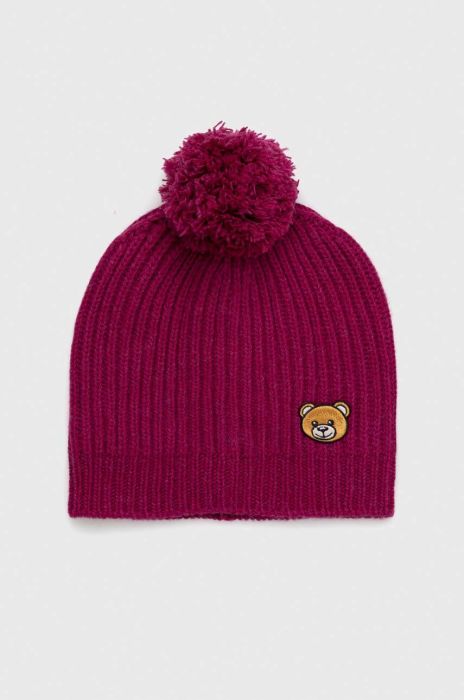 Вовняна шапка Moschino колір фіолетовий з тонкого трикотажу вовна (3597554)