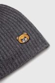 Вовняна шапка Moschino колір сірий з тонкого трикотажу вовна (3597555)