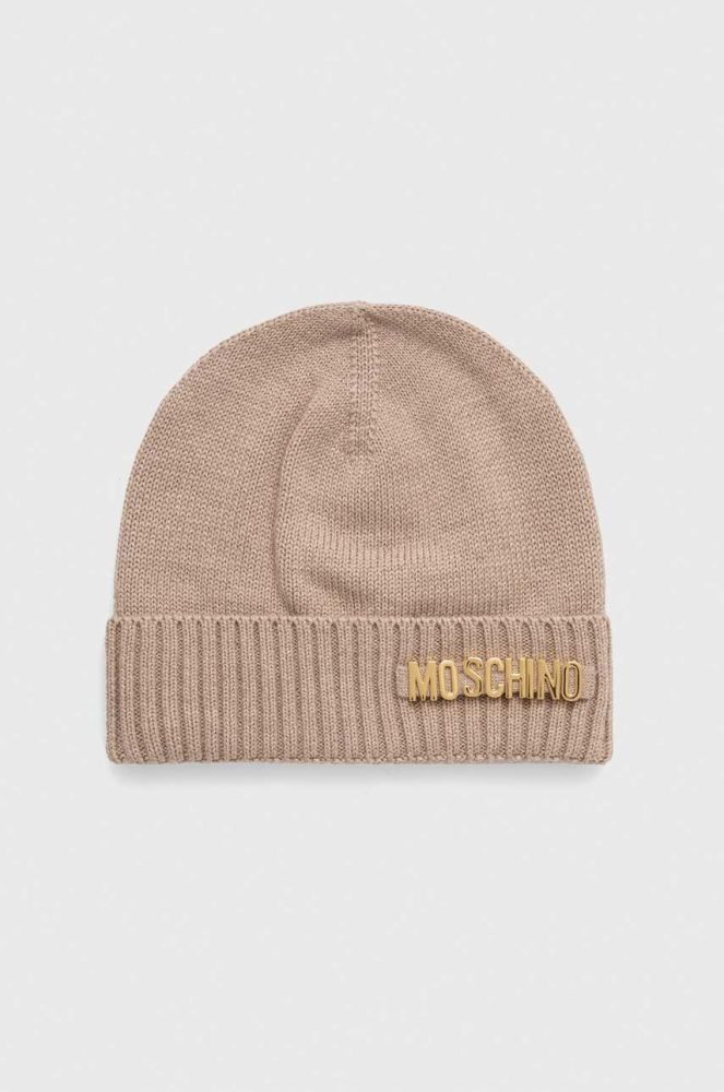 Вовняна шапка Moschino колір бежевий вовна (3403567)