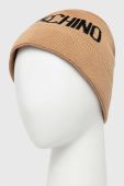 Шапка з домішкою вовни Moschino колір бежевий з товстого трикотажу