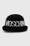 Шапка з домішкою вовни Moschino колір чорний з товстого трикотажу Шапка з домішкою вовни Moschino колір чорний з товстого трикотажу