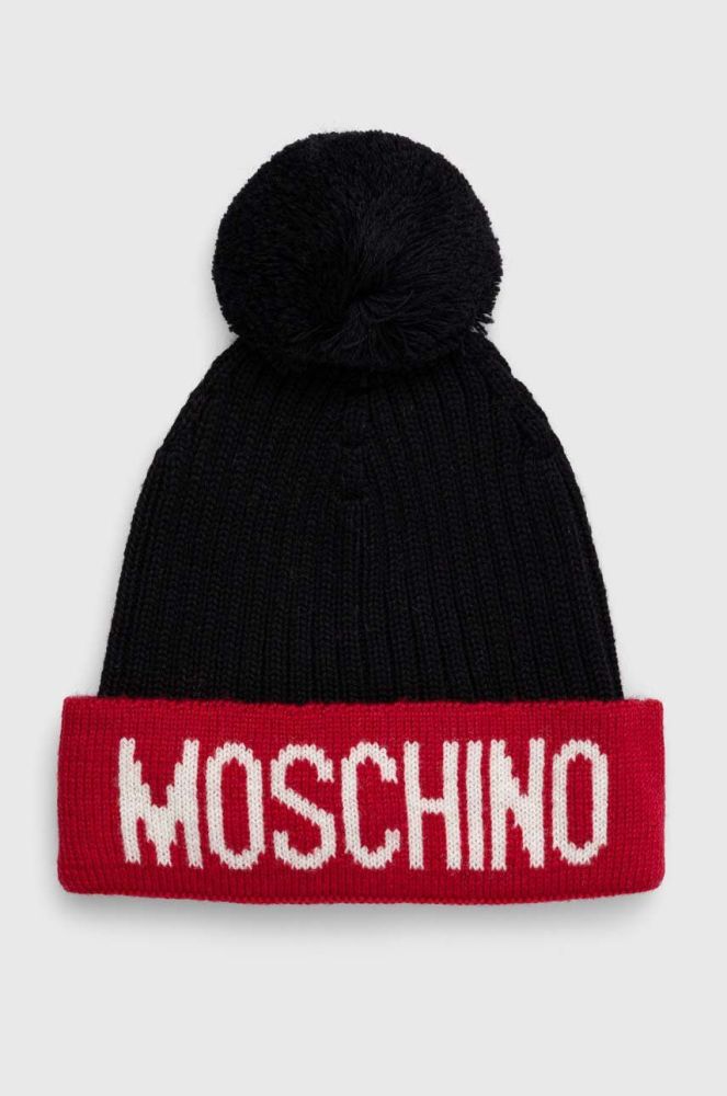 Вовняна шапка Moschino колір червоний з тонкого трикотажу вовна