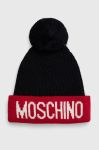 Вовняна шапка Moschino колір червоний з тонкого трикотажу вовна Вовняна шапка Moschino колір червоний з тонкого трикотажу вовна