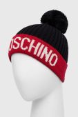 Вовняна шапка Moschino колір червоний з тонкого трикотажу вовна